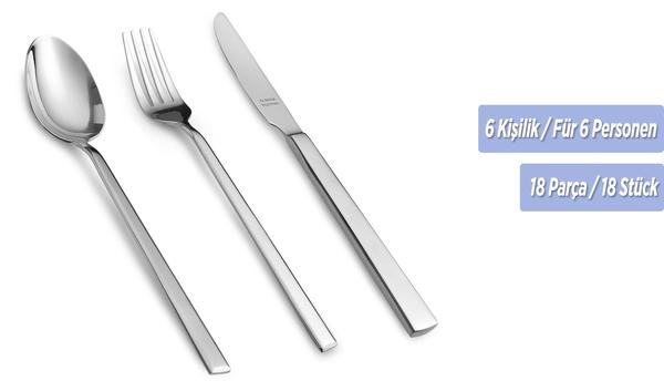 Almina Lüks 6 Kişilik Çatal Kaşık Bıçak Seti | 18 Parça | Paslanmaz Çelik