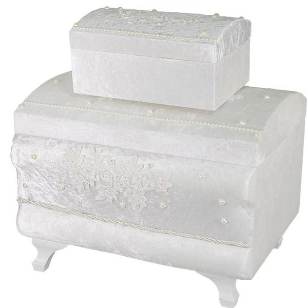 Dekonaz 2'li İnci Süslemeli Çeyiz Sandığı | Krem | SDK-0015