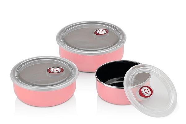 Neva Emaye 3'lü Saklama Kabı Seti - Pembe