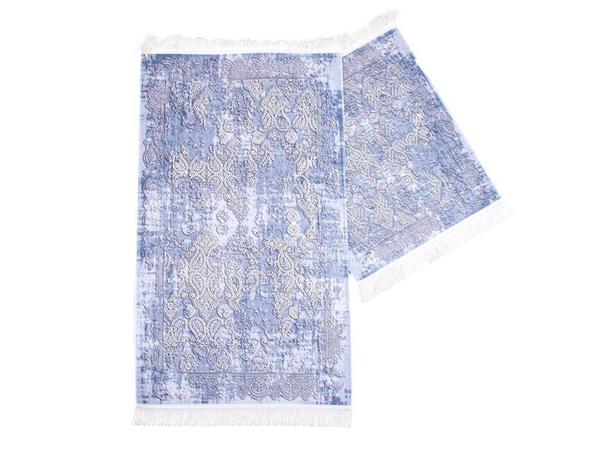 Lot de 2 tapis de bain pastoraux rectangulaires bleu marine