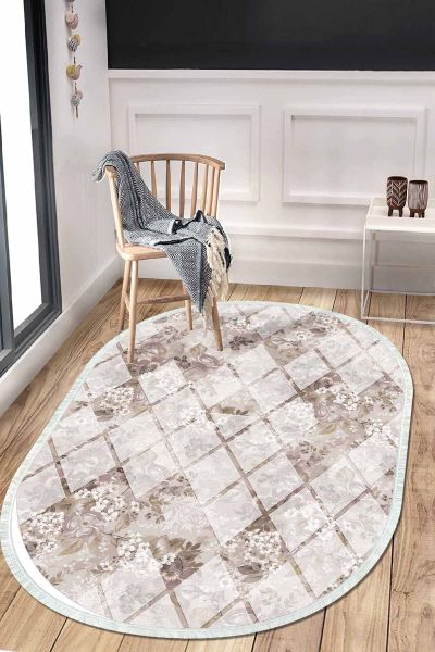 Birkilim Oval Yıkanabilir İpeksi Kaymaz Taban Dekoratif Halı | MLN-IP-O-HT-202