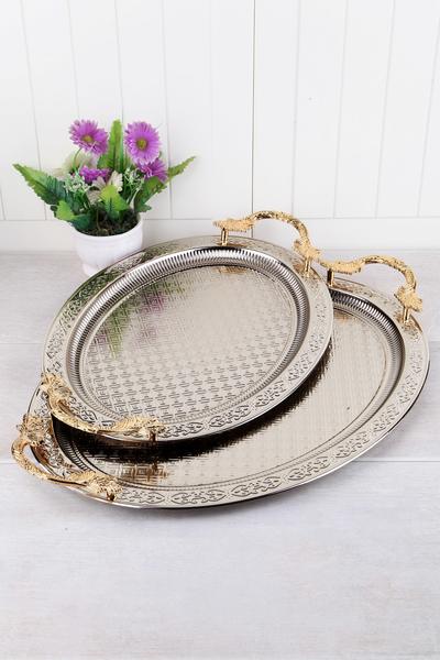 Queen's Kitchen | Lüx 2'li Gümüş Oval Tepsi