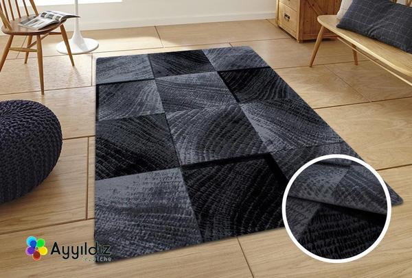 Ayıldız Plus Kare Desenli Halı 100% PP Heatset 6mm 1400gr | Siyah | 8003Black