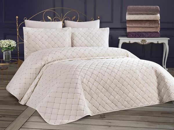 Dessert Velvet Double Bed Cover Cream