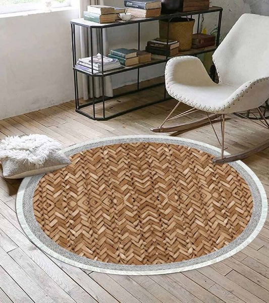 Birkilim Yuvarlak Yıkanabilir Dekoratif Halı İpeksi Kaymaz Taban | MLN-IP-YU-SD-356