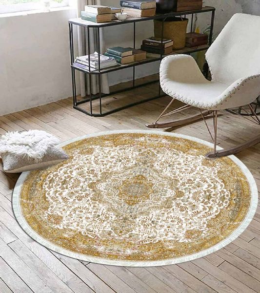 Birkilim Yuvarlak Yıkanabilir Dekoratif Halı İpeksi Kaymaz Taban | MLN-IP-YU-HT-338