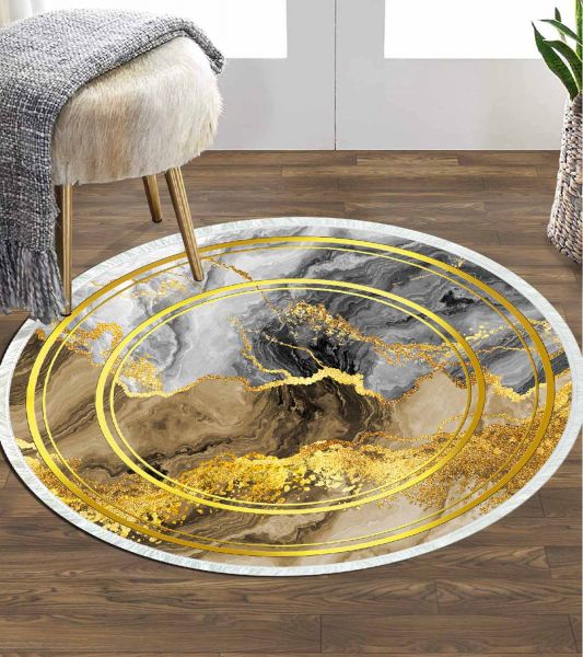 Birkilim Yuvarlak Yıkanabilir Dekoratif Halı İpeksi Kaymaz Taban | MLN-IP-YU-HY-1044