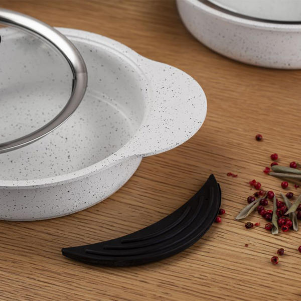 Batterie de cuisine Granit Plus 3 pièces avec poignée en silicone Blanc | couronne