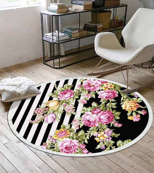 Birkilim Yuvarlak Yıkanabilir Dekoratif Halı İpeksi Kaymaz Taban | MLN-IP-YU-HS-387