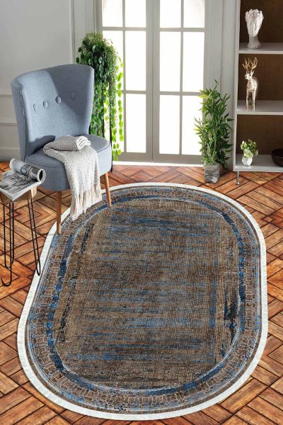 Birkilim Oval Yıkanabilir İpeksi Kaymaz Taban Dekoratif Halı | MLN-IP-O-HT-970