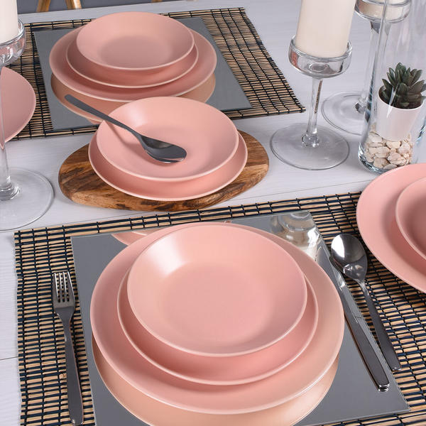 Set de table Eco Pink Matte 12 pièces pour 4 personnes | Keramika