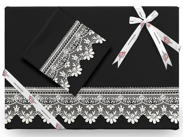 طقم غطاء لحاف Efsun سادة برباط فرنسي أسود