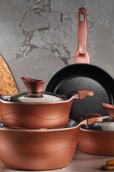 Lidya 7 Parça Tencere Seti Granit Efekt Rose Gold