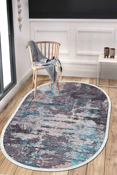 Birkilim Oval Yıkanabilir İpeksi Kaymaz Taban Dekoratif Halı | MLN-IP-O-HT-334