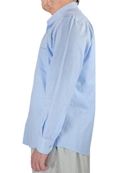 Luxury Judge Collar Summer Linen Shirt A.Blue
