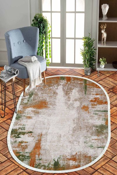 Birkilim Oval Yıkanabilir İpeksi Kaymaz Taban Dekoratif Halı | MLN-IP-O-HT-714