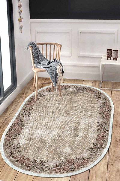 Birkilim Oval Yıkanabilir İpeksi Kaymaz Taban Dekoratif Halı | MLN-IP-O-HT-154
