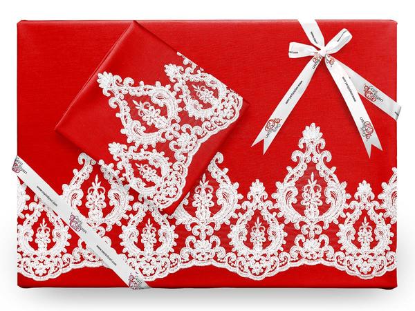 Queen French Lace Duvet Cover Set Red