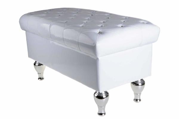 *Parlak Taşlı, Metal Ayaklı Sandıklı Puf - Beyaz