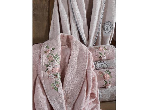 Fancy Nakışlı Bambu Bornoz Takımı Pudra Taş | Dantela