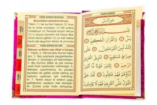 10 قطع - كتاب ياسين مخملي اقتصادي - مقاس الكيس - لوحة مطبوعة بالاسم - فوشيا - هدية ميفليد