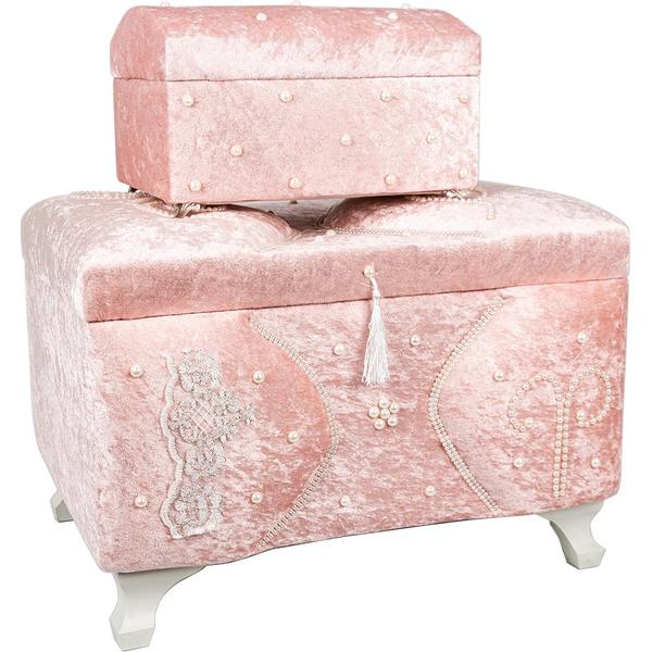 Dekonaz 2'li Süslemeli Çeyiz Sandığı | Pudra | By-sdkast06p