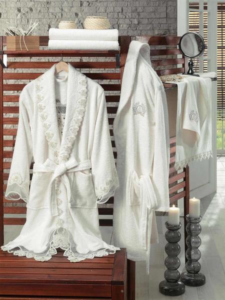 Dantela Love Ensemble de peignoir à lacets français Crème Crème