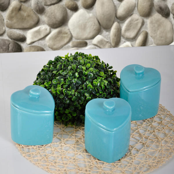 Turkuaz Kalp Baharat Takımı 10 Cm 3 Adet | Keramika