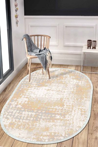 Birkilim Oval Yıkanabilir İpeksi Kaymaz Taban Dekoratif Halı | MLN-IP-O-HT-086