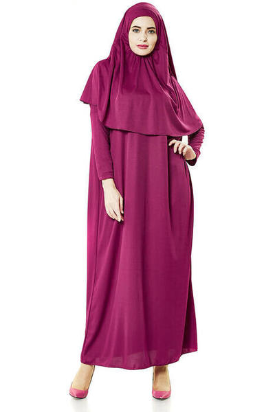 Fuchsia Prayer Dress - Ravza Motif Prayer Rug and Rosary - Worship Set