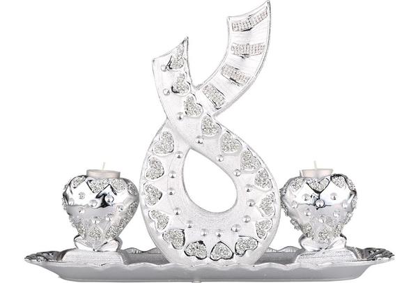 Almina 4 Parça Porselen Dekoratif Mumluk | Gümüş | Al-4236-s