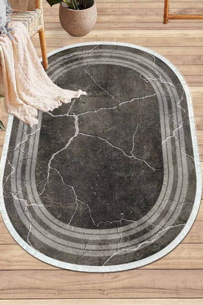 Birkilim Oval Yıkanabilir İpeksi Kaymaz Taban Dekoratif Halı | MLN-IP-O-HY-1337