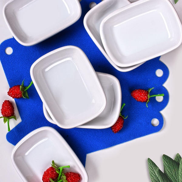 Rechteckige weiße Snack- / Saucenschüssel 11 cm 6 Stück | Keramika