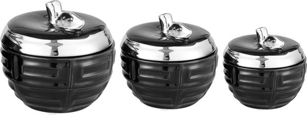 Dekonaz 3'lü Vazo Seti Elma Şekil | Siyah Gümüş