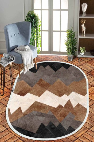 Birkilim Oval Yıkanabilir İpeksi Kaymaz Taban Dekoratif Halı | MLN-IP-O-HT-1238