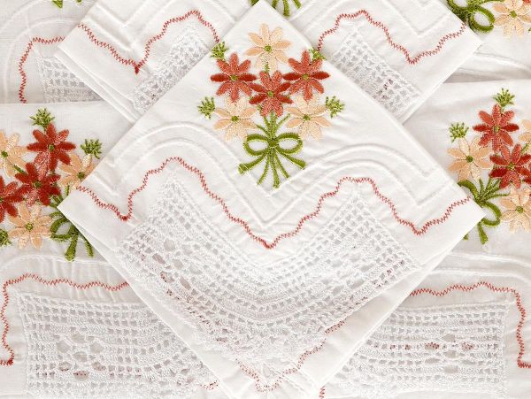 Çeyizlik El İşi Dantel Mutfak Takımı Flowers Kahve Yeşil