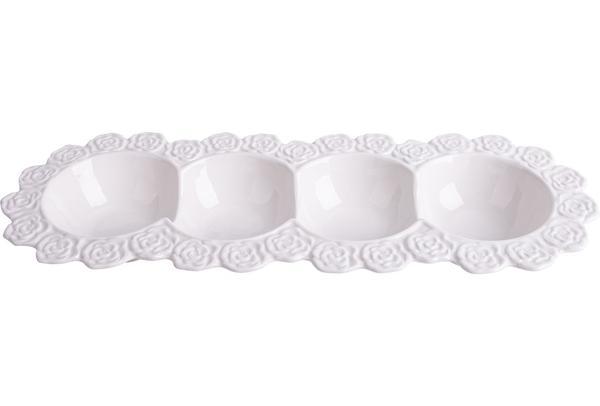 Almina 4 Bölmeli Çerezlik Kahvaltı Tabağı | Beyaz | Al-4465