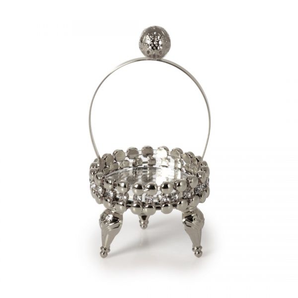 İpek| Taşlı Ayaklı Gümüş Sepet Lokumluk 11cm