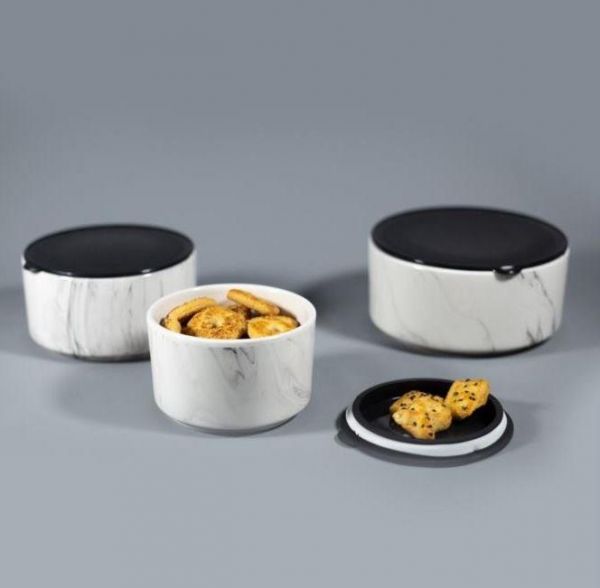YNS Seramik 3'lü Mermer Desenli Saklama Kabı