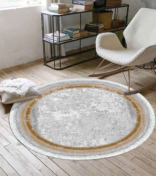 Birkilim Yuvarlak Yıkanabilir Dekoratif Halı İpeksi Kaymaz Taban | MLN-IP-YU-HY-1406