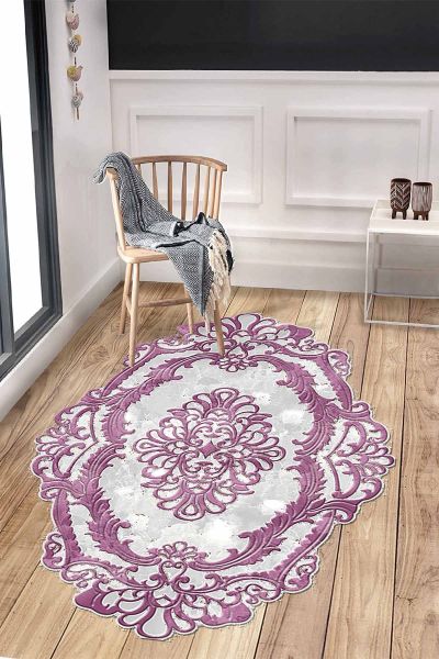 Birkilim Lazer Kesim Yıkanabilir İpeksi Kaymaz Taban Dekoratif Halı | MLN-IP-HT-1062