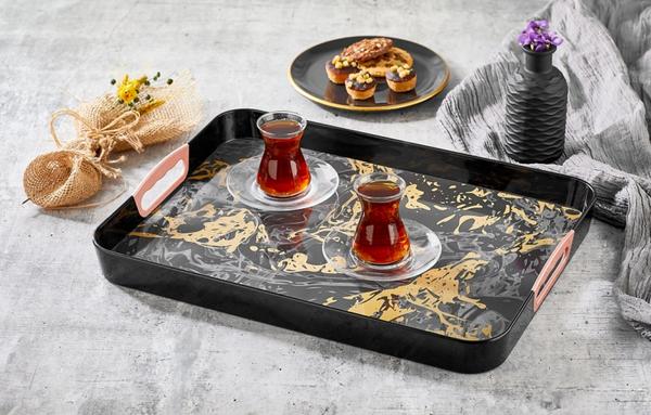 Vip Ahmet | Siyah Mermer Desenli Tepsi