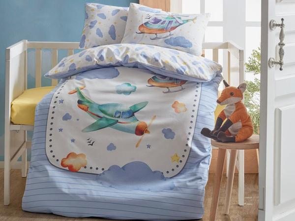 Ensemble housse de couette bébé Cottonbox Air Plane Bleu