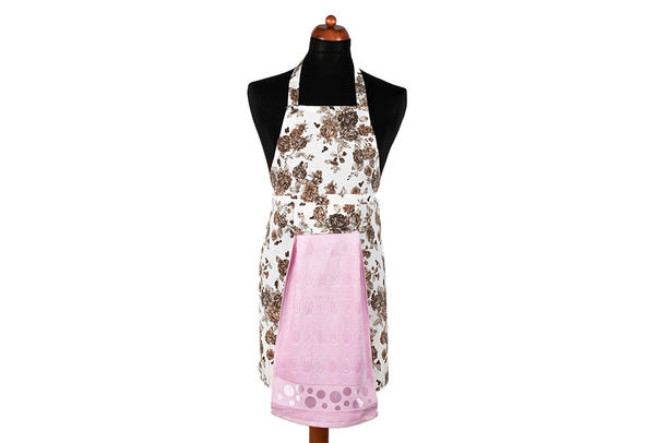 Dekonaz Çiçek Desenli Mutfak Önlüğü | Pembe Havlu ve El Bezi Hediyeli | 73cm x 59cm