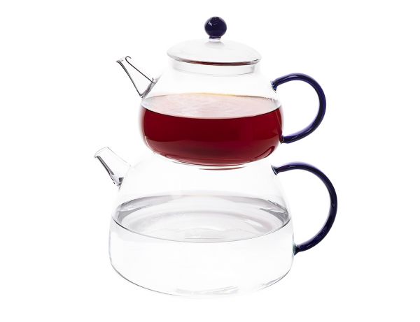 006-01-Borosilikat blauer Griff Glas Teekanne Set 810ml 1870ml