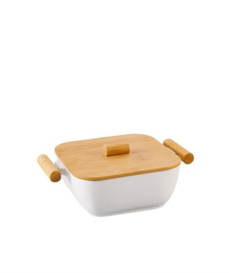 Acar Mutfak | Bambu Kapaklı Beyaz Porselen Tencere