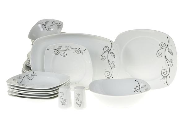 Almina 28 Parça Porselen Yemek Takımı Çiçek Deseni Kare | 6 Kişilik | AL-7825