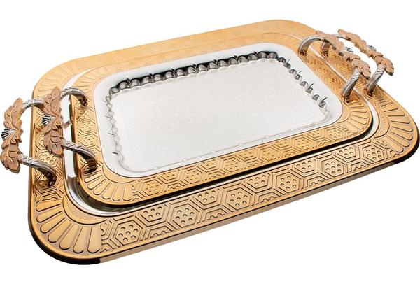 Bavary İkili Elegance Tepsi Yüksek Kalite | Gümüş Altın | By-2214L-2sg-mh79g