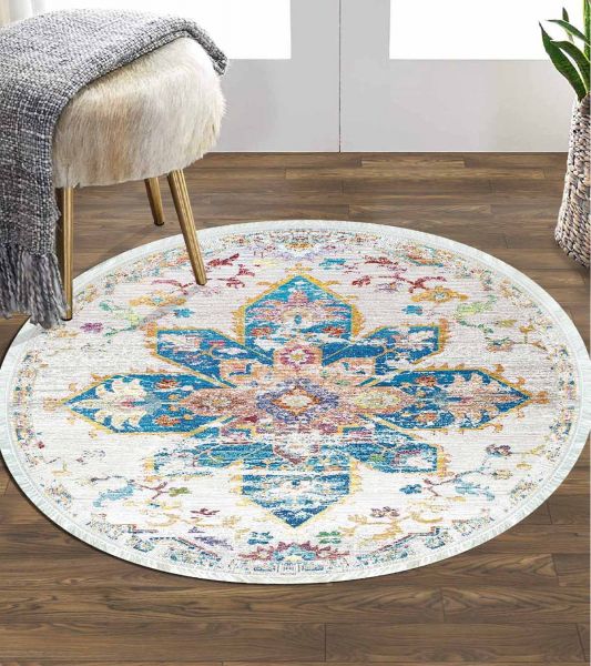 Birkilim Yuvarlak Yıkanabilir Dekoratif Halı İpeksi Kaymaz Taban | MLN-IP-YU-HY-1045