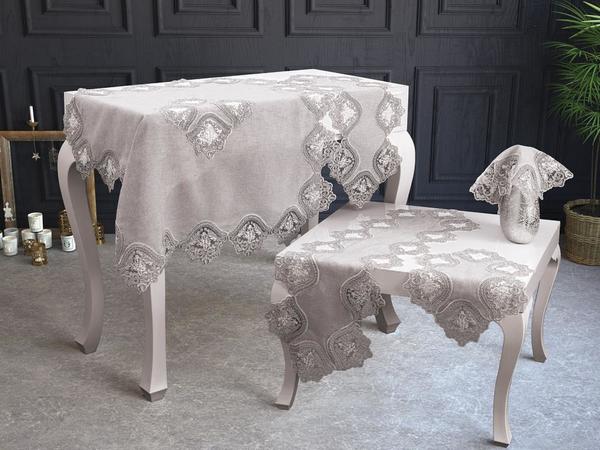 Belinda Cord Leinen Stickerei 5-teiliges Wohnzimmer-Set Grau